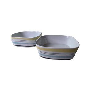 IKEA 365+ Modern Susan Pyke Design Pale Blue Yellow Stripe Square Bowls Set of 2